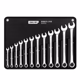 得力 镜面两用扳手套装布包铬钒钢   8-24MM；DL0112