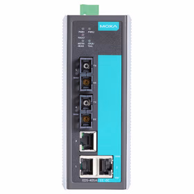 Moxa 5口管理型百兆工业以太网交换机含两个单模光口；EDS-405A-SS-SC
