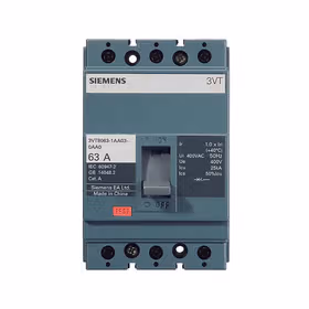 西门子 塑壳断路器 极数4P 额定电流50A 额定极限分断能力25kA 脱扣器类型TMF；3VT63 N50 TMF F/4P
