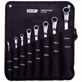 得力 镜面双梅花扳手套装布包铬钒钢   5.5-24MM；DL0208