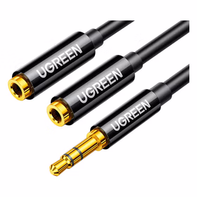 绿联 3.5mm公转母  一分二音频线25cm  黑色