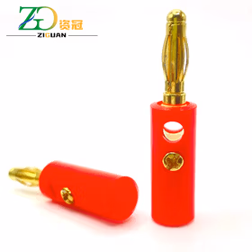 资冠 4MM镀金香蕉头 大电流32A连接头仪表仪器插头螺丝固定免焊 红色 10个装