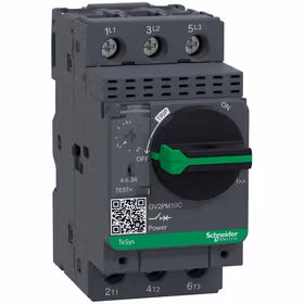 施耐德电气 TeSys 热磁式电动机断路器,旋钮控制,整定电流4-6.3A,最大分断能力Icu 100kA；GV2PM10C