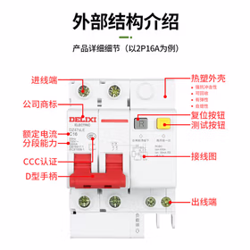 德力西电气 漏保空气开关4P 漏电保护器63A 小型漏电保护断路器 DZ47sLE-63-4P-C63