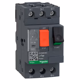 施耐德电气 TeSys 热磁式电动机断路器,按钮控制,整定电流2.5-4A,最大分断能力Icu 100kA；GV2ME08C