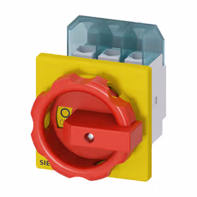 西门子 隔离开关3LD,紧急关闭开关,3针,Iu：32A,额定功率/AC23A时400V时：11.5kW,红色/黄色,4孔固定手柄；3LD22030TK53