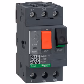 施耐德电气 TeSys 热磁式电动机断路器,按钮控制,整定电流6-10A,最大分断能力Icu 100kA；GV2ME14C
