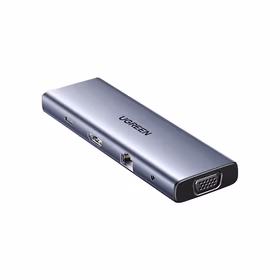 绿联UGREEN 多功能拓展坞 15601 深空灰 USB-C 转 3xUSB-A 3.0 + HDMI + VGA+ RJ45(千兆) + SD/TF +3.5mm音频 +PD 十合一