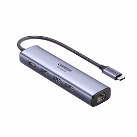 绿联UGREEN Type-C转HDMI+千兆网卡+3口USB分线器 20934 极简款