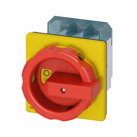 西门子 隔离开关3LD,紧急关闭开关,3针,Iu：63A,额定功率/AC23A时400V时：22kW,红色/黄色,4孔固定手柄；3LD25040TK53