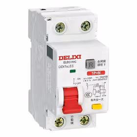 德力西电气 小型漏电保护断路器 DZ47sLES 上进线 1P+N(N极直通) C型 32A ；DZ47SLES1C32
