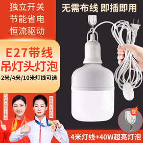 幻色（HUANSE） 插线插座吊灯开关延长线悬挂式LED节能灯带线插头一体灯E27螺口 二插4米灯线+40W灯泡1个