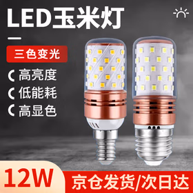 远波 LED灯泡节能灯超亮玉米灯E27螺口三色变光吊灯光源 12W三色变光（次日达）
