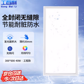 工百利 平板灯扣板灯300x600led平板灯天花板灯铝扣板灯集成吊顶灯方形面板灯商业办公室实验室商场 40瓦