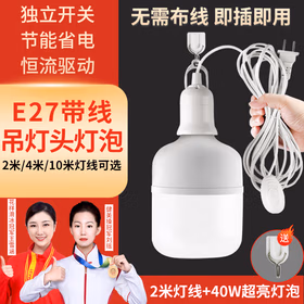 幻色（HUANSE） 插线插座吊灯开关延长线悬挂式LED节能灯带线插头一体灯E27螺口 二插2米灯线+40W灯泡1个