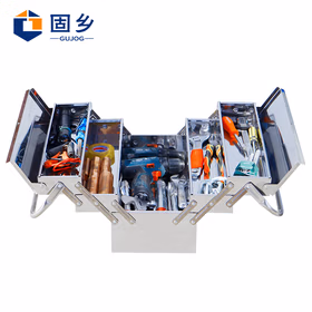 固乡 不锈钢工具箱 三层折叠收纳箱多功能工业级手提箱子电工五金收纳盒 三层 460款 465*200*210mm