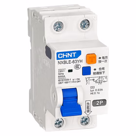 正泰 剩余电流动作断路器; NXBLE-63YH 2P C25 30mA 6kA