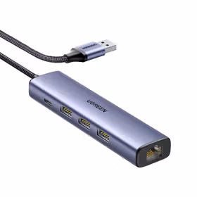 绿联 Typec扩展坞 五合一 编织款 千兆网口+PD+USB3.0*3 线长0.2m