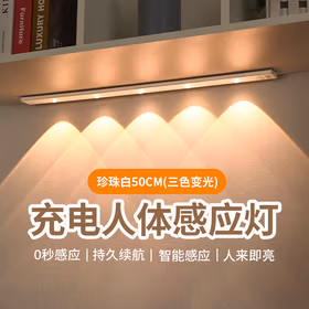 远波 智能led人体感应灯感应夜灯山丘灯长条充电式酒柜自粘灯带 珍珠白50CM（三色变光）（京仓发货）