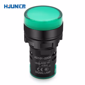 汇君 LED电源指示灯工作电源信号灯安装孔22mm 平面款-绿色24V[10个]