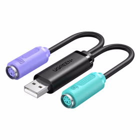 绿联UGREEN USB转PS2转接线 圆头接口一分二转换头连接线 支持键盘/鼠标/扫描枪接口 免驱 20219 20cm 黑色