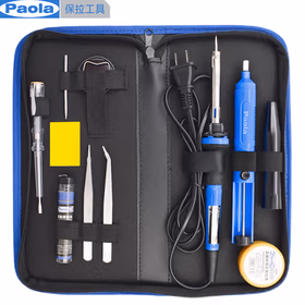 保拉(Paola) 电烙铁套装10件套 电烙铁头 烙铁架 松香焊锡丝吸锡器 镊子测电笔 家用焊接维修工具包8151