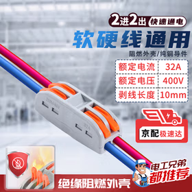 劳瑞 快速接线端子 接线连接神器快接线头卡子电源线连接端子头 2进2出*10只装