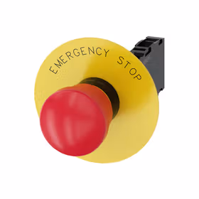 西门子 蘑菇头急停按钮,22mm,塑料,红色,40mm,强制锁定,拉动释放机构,带黄色名称牌支架,标记：紧急停止,1NO+1NC,螺栓型端子连接,；3SU11001HA201FG0