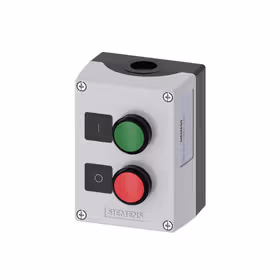 西门子 按钮盒,外壳塑料,顶端灰色,2个塑料指令点,B=绿色按钮,标牌：I,1S,A=红色按钮,标牌：O,1NC；3SU18020AB002AB1