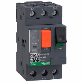 施耐德电气 TeSys 热磁式电动机断路器,按钮控制,整定电流9-14A,最大分断能力Icu 15kA；GV2ME16C