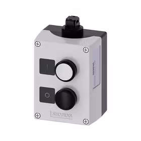 西门子 按钮盒,外壳塑料,外壳顶端灰色,2个塑料指令点,B=白色按钮,标牌：I,1S,A=黑色按钮,标牌：O1NC,弹簧型端子；3SU18020AC104HB1