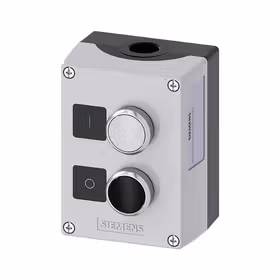 西门子 按钮盒,外壳金属,顶端灰色,2个金属指令点,B=白色按钮,标牌：I,1S,A=黑色按钮,标牌：O,1NC；3SU18520AC002AB1