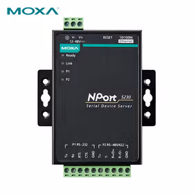Moxa 2口串口设备联网服务器，1个RS-232口，1个RS-422/485口，0 ~ 55 &deg;C工作温度；NPort 5230