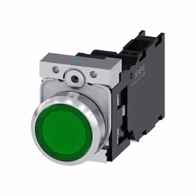 西门子 发光按钮,22mm,圆形,金属,高光,绿色,按钮,平,键控式,1NO+1NC,AC110V,弹簧型接口；3SU11530AB403FA0