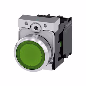西门子 发光按钮,22mm,圆形,金属,高光,绿色,按钮,平,键控式,1S,AC/DC24V,螺栓型端子连接,带激光标记；3SU11520AB401BA0ZY19