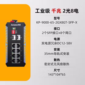 keepLINK 友联KP-9000-65-2GX8GT-SFP-X 工业交换机2光8电千兆导轨式
