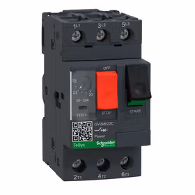 施耐德电气 TeSys 热磁式电动机断路器,按钮控制,整定电流20-25A,最大分断能力Icu 15kA；GV2ME22C