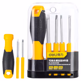得力 螺丝批可换刀杆铬钒钢短款   9件套；DL636009B