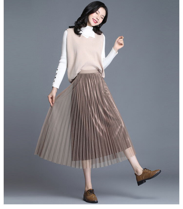 仙丫2019秋冬季新品女装半身裙女百褶裙韩版中长款百搭金丝绒时尚休闲